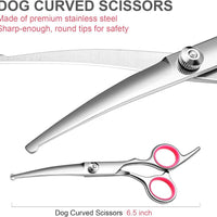 HKM-296915 Professional Dog Grooming Scissors Set with Safety Round Tips, Stainless Steel Thinning and Curved Scissors, Pet Comb Included
