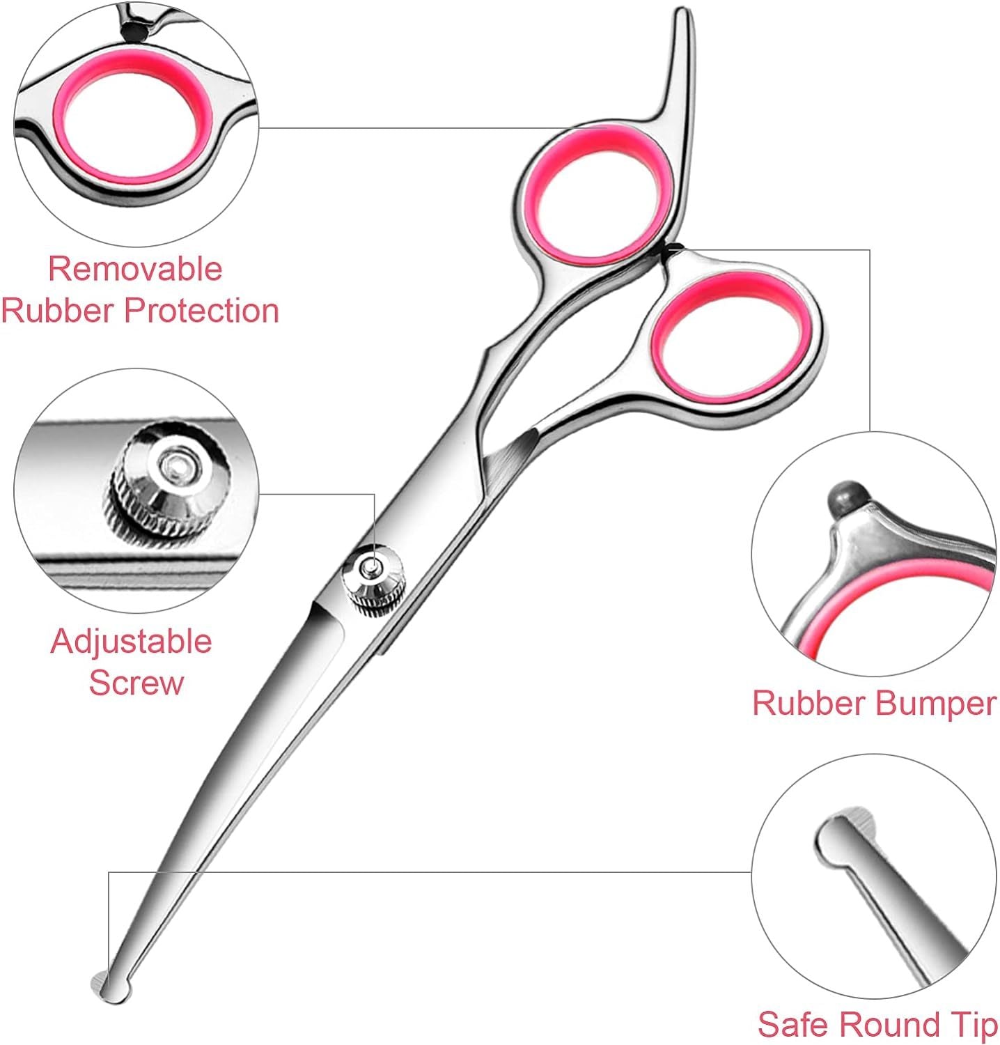 HKM-296915 Professional Dog Grooming Scissors Set with Safety Round Tips, Stainless Steel Thinning and Curved Scissors, Pet Comb Included