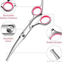 HKM-296915 Professional Dog Grooming Scissors Set with Safety Round Tips, Stainless Steel Thinning and Curved Scissors, Pet Comb Included