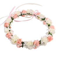 HKM-523667 Double Strawberry Floral Crown Wreath for Women, Handmade Foam Hair Tie in White and Pink