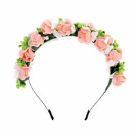 HKM-523667 Double Strawberry Floral Crown Wreath for Women, Handmade Foam Hair Tie in White and Pink