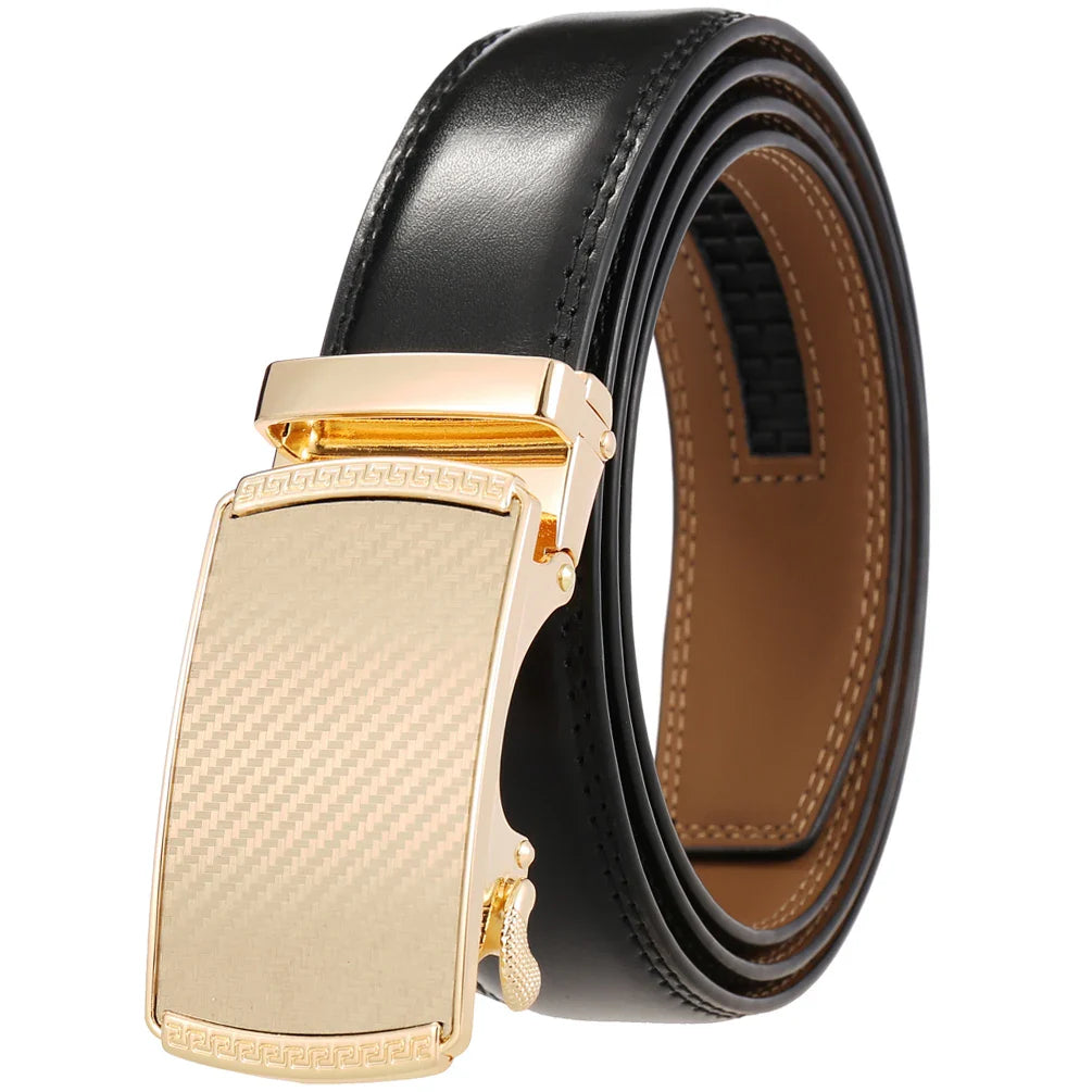 HKM-890003 Genuine Leather Cowhide Men's Automatic Buckle Belt - Model LY36-0191-1