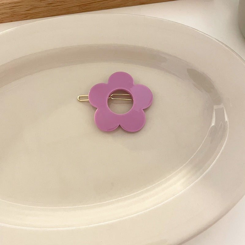 HKM-260371 Cute Solid Color Flower Hairpin - Candy Color Side Clip Hair Accessory
