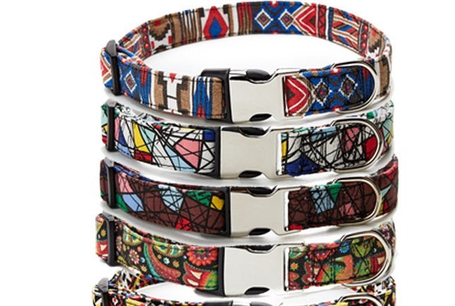 HKM-330323 Colorful Ethnic Style Pet Collar with Semi-Metal Buckle - G-6235