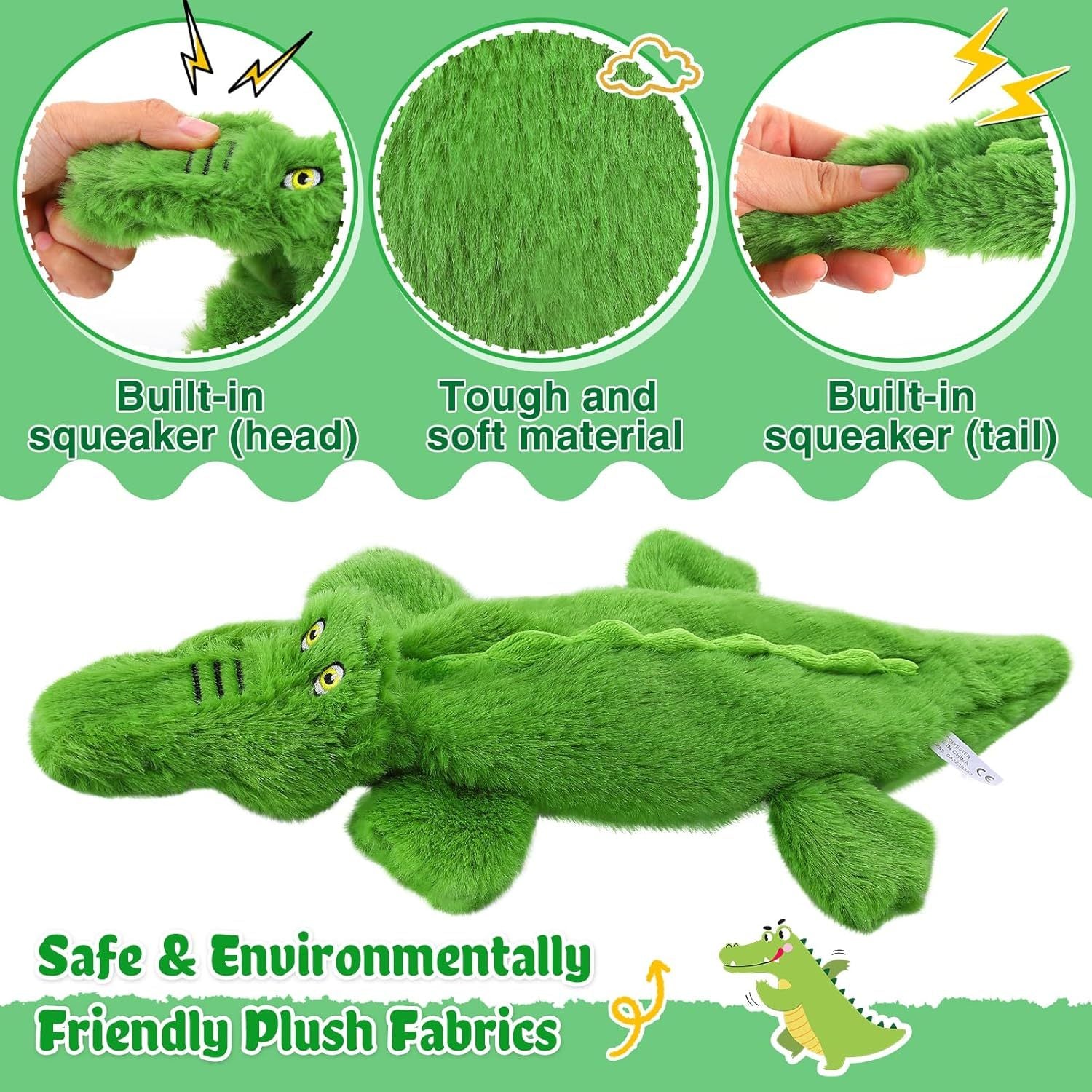 HKM-950419 Durable Plush Crocodile Squeaky Dog Toy for Medium to Large Aggressive Chewers