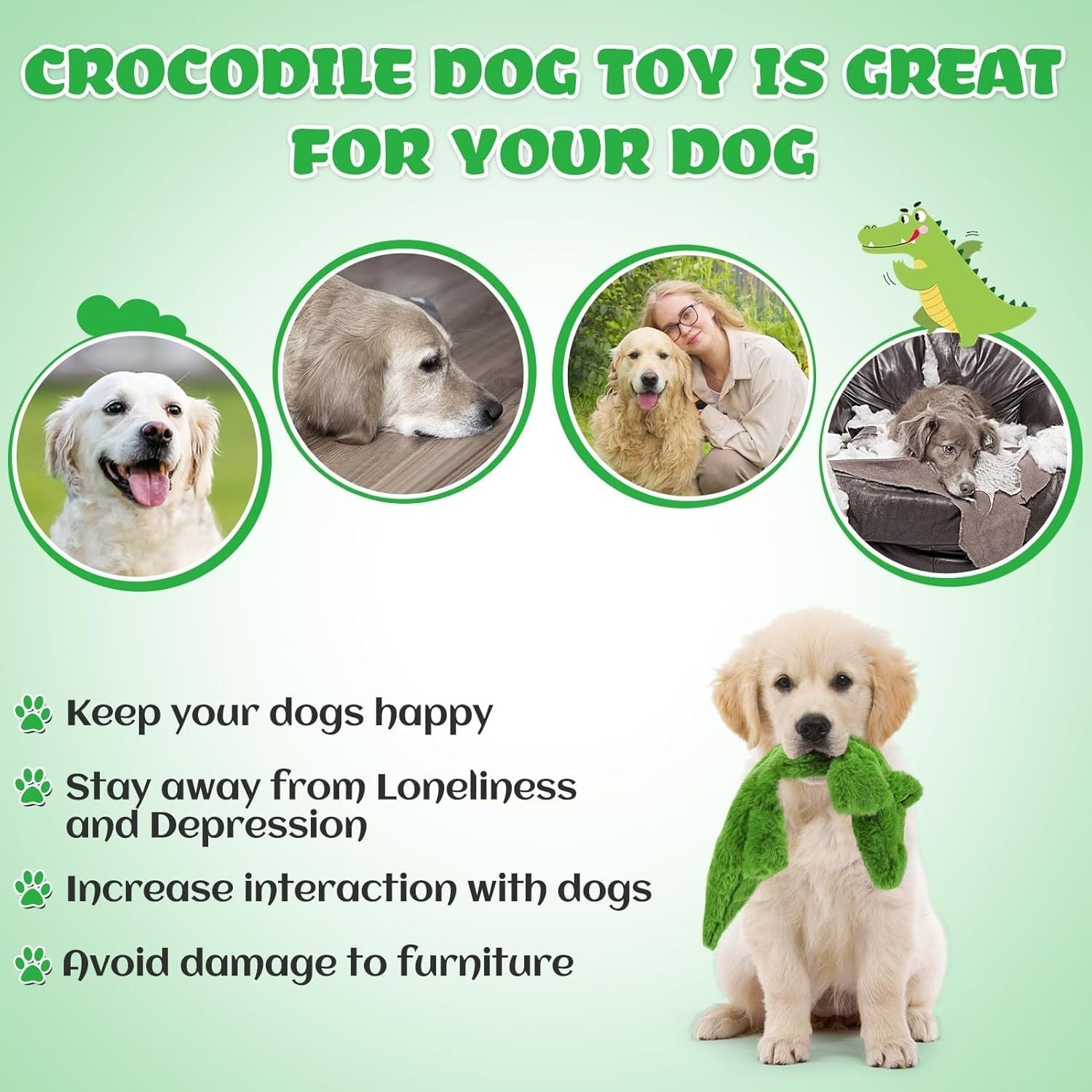 HKM-950419 Durable Plush Crocodile Squeaky Dog Toy for Medium to Large Aggressive Chewers