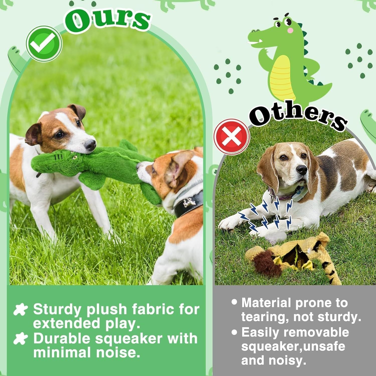HKM-950419 Durable Plush Crocodile Squeaky Dog Toy for Medium to Large Aggressive Chewers