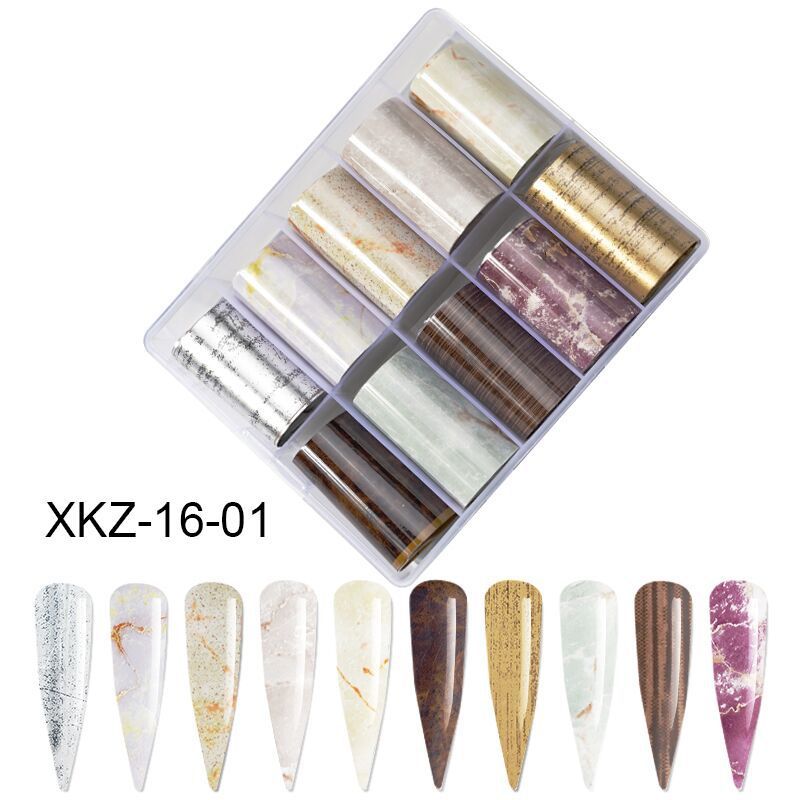 HKM-135955 Marble Smudge Pattern Cellophane Nail Art Stickers - 10 Color Variants, 120m x 4cm