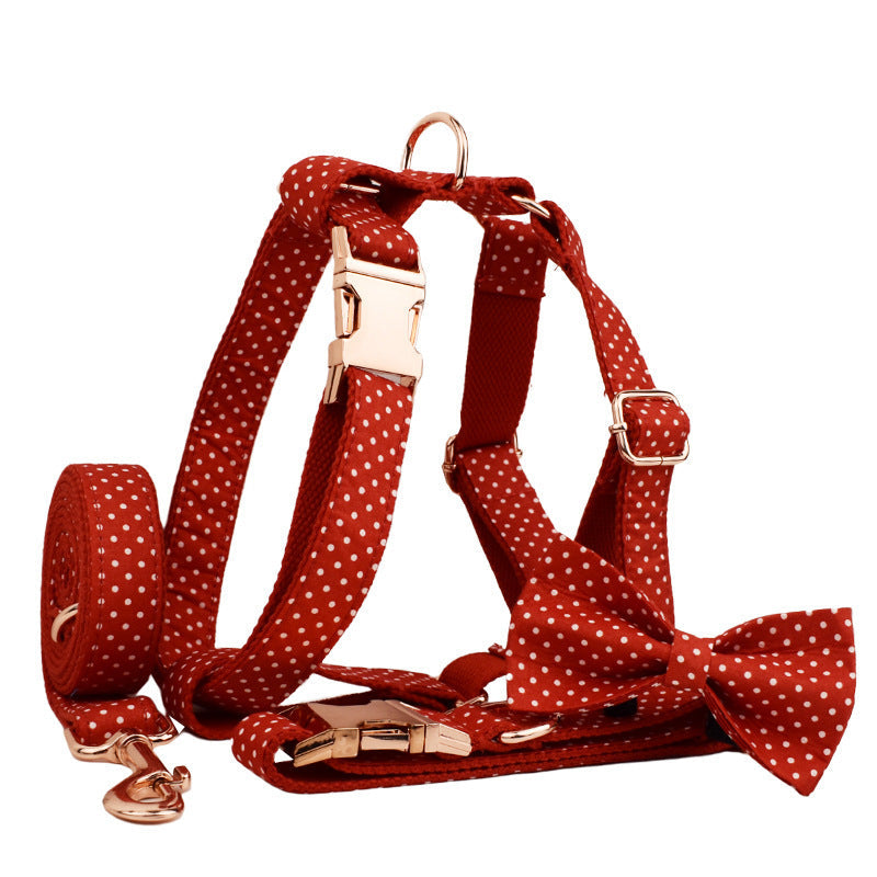 HKM-475219 Adjustable Red Dot Dog Collar and Leash Set in Multiple Sizes with Handmade Design