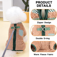 HKM-682387 Plush Fleece Dog Coat for Small Dogs with Double D-Ring Zipper, Warm Winter Jumpsuit for Chihuahuas and Yorkies