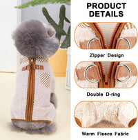 HKM-682387 Plush Fleece Dog Coat for Small Dogs with Double D-Ring Zipper, Warm Winter Jumpsuit for Chihuahuas and Yorkies