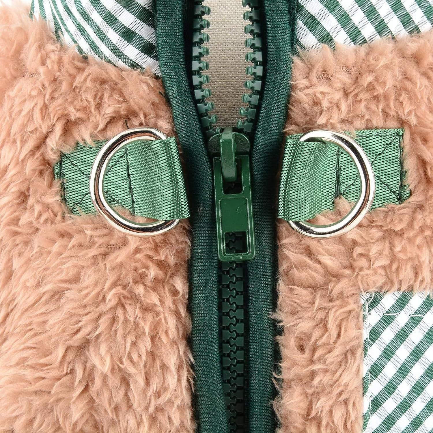 HKM-682387 Plush Fleece Dog Coat for Small Dogs with Double D-Ring Zipper, Warm Winter Jumpsuit for Chihuahuas and Yorkies