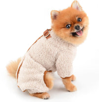HKM-682387 Plush Fleece Dog Coat for Small Dogs with Double D-Ring Zipper, Warm Winter Jumpsuit for Chihuahuas and Yorkies