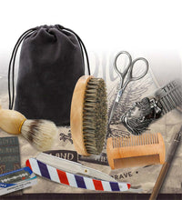 HKM-887891 Men's Complete Beard Care Shaving Kit with Brush, Comb, Scissors, and Straight Razor