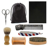 HKM-887891 Men's Complete Beard Care Shaving Kit with Brush, Comb, Scissors, and Straight Razor