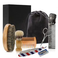 HKM-887891 Men's Complete Beard Care Shaving Kit with Brush, Comb, Scissors, and Straight Razor