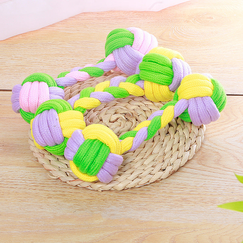 HKM-552595 Candy Color Cotton Rope Dumbbell Toy for Dogs - Pet Knotted Rope Design, 20x6.5cm