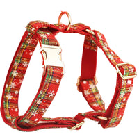 HKM-357971 Red Snowflake Christmas Dog Collar and Leash Set with Bowknot and Floral Accents - Festive Pet Gear for Holidays