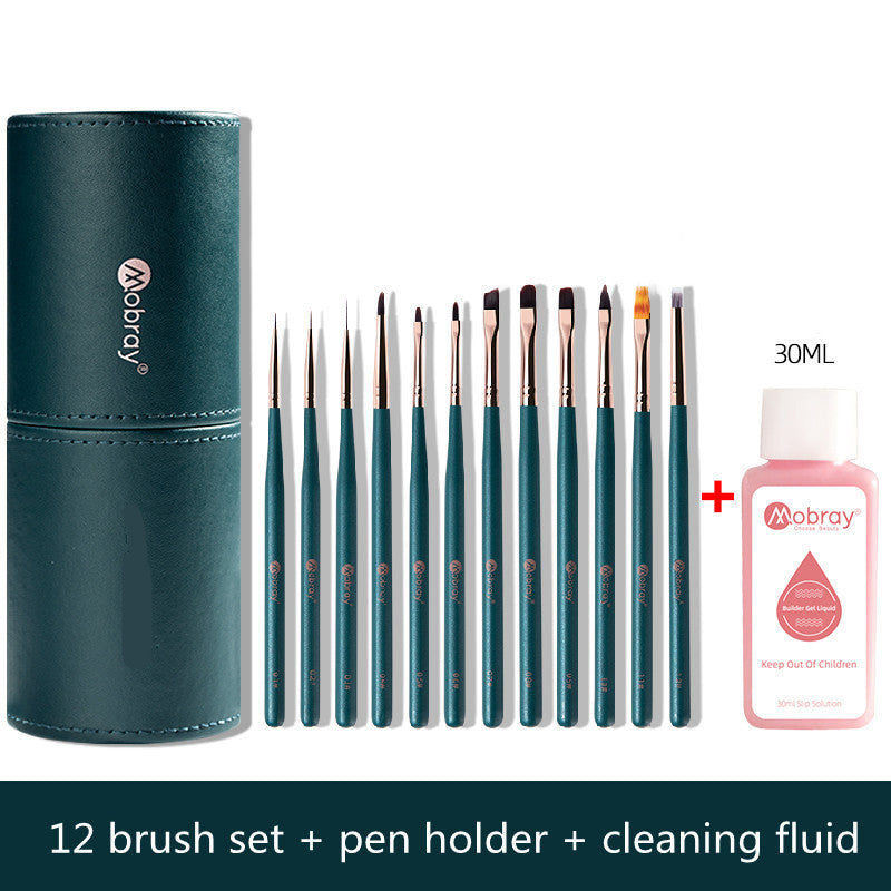 HKM-361875 12 Nail Brush Set with Pen Holder and Optional Accessories for Professional Nail Art