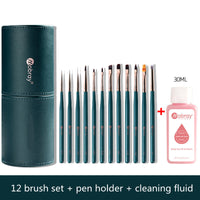 HKM-361875 12 Nail Brush Set with Pen Holder and Optional Accessories for Professional Nail Art