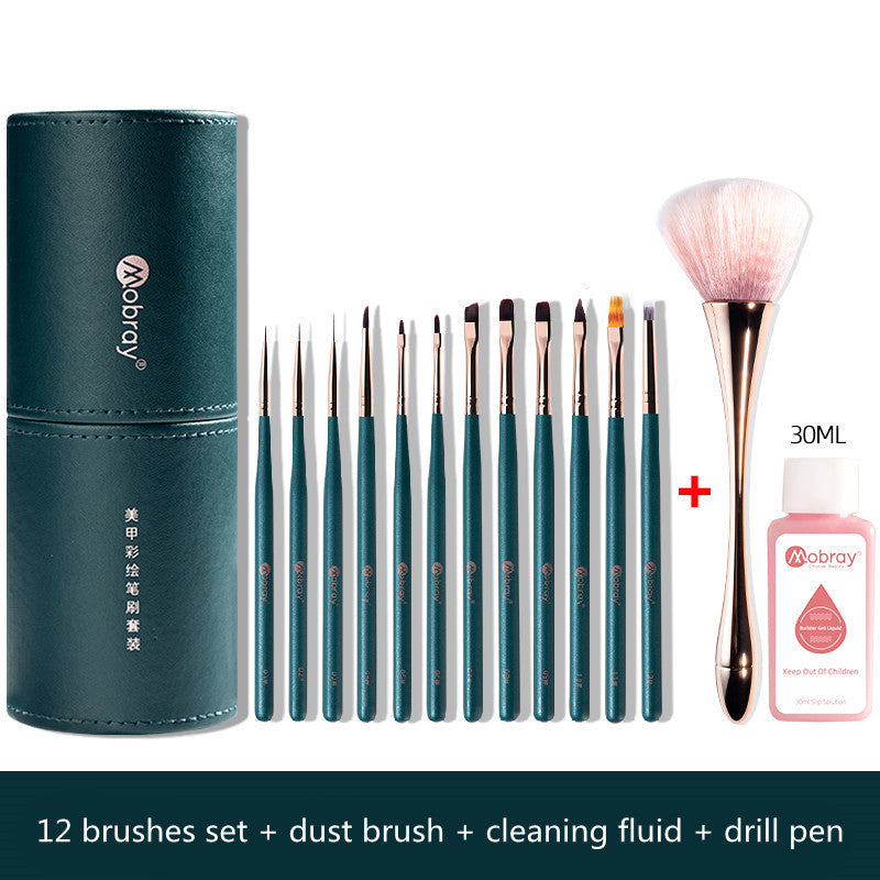 HKM-361875 12 Nail Brush Set with Pen Holder and Optional Accessories for Professional Nail Art