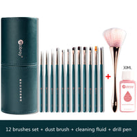HKM-361875 12 Nail Brush Set with Pen Holder and Optional Accessories for Professional Nail Art