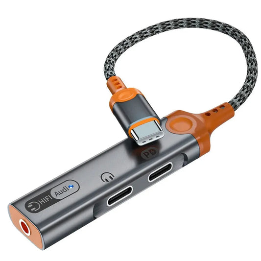 KTX-035923 3-in-1 Type-C Audio Adapter with Charger for Earphones, Compatible with Samsung and Huawei Devices