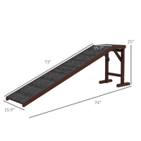 HKM-941331 Wooden Pet Ramp with Non-Slip Carpet and Easy Access Platform for Dogs and Cats, 74" x 16" x 25"