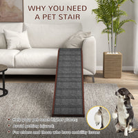 HKM-941331 Wooden Pet Ramp with Non-Slip Carpet and Easy Access Platform for Dogs and Cats, 74" x 16" x 25"