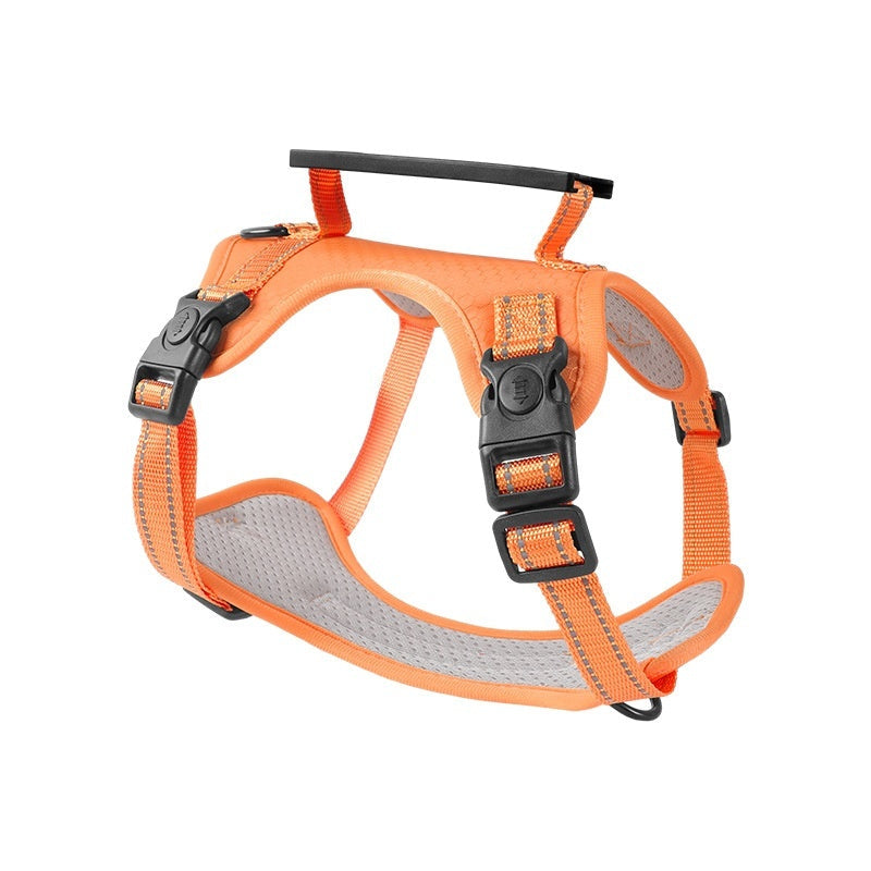 HKM-258515 Dog Chest Harness with Traction Rope - Available in Black, Yellow, Red, Orange, Pink, Lake Blue - Made of Durable Polyester
