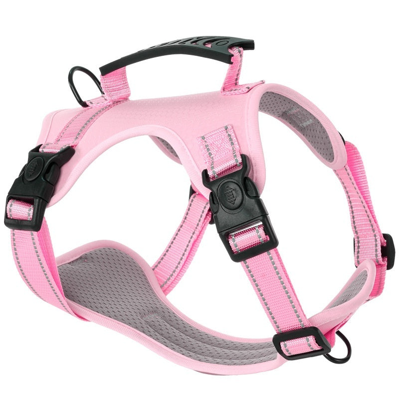 HKM-258515 Dog Chest Harness with Traction Rope - Available in Black, Yellow, Red, Orange, Pink, Lake Blue - Made of Durable Polyester