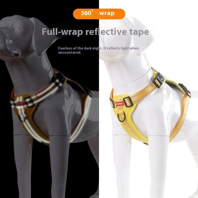 HKM-258515 Dog Chest Harness with Traction Rope - Available in Black, Yellow, Red, Orange, Pink, Lake Blue - Made of Durable Polyester