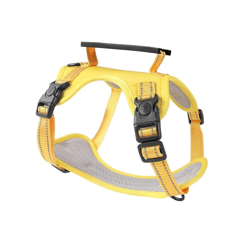 HKM-258515 Dog Chest Harness with Traction Rope - Available in Black, Yellow, Red, Orange, Pink, Lake Blue - Made of Durable Polyester