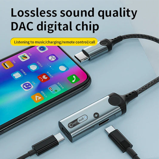 KTX-560211 2-in-1 Type-C Audio Adapter with PD 60W Charging for iPhone 15 and USB-C Earphones