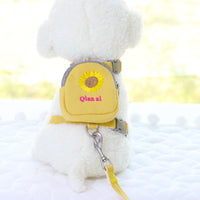 HKM-634771 Korean Embroidered Daisy Pet Backpack with Chest Strap and Leash