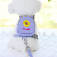 HKM-634771 Korean Embroidered Daisy Pet Backpack with Chest Strap and Leash