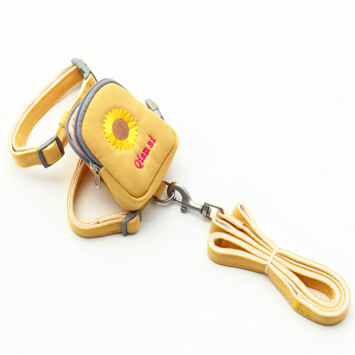 HKM-634771 Korean Embroidered Daisy Pet Backpack with Chest Strap and Leash