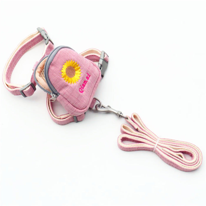 HKM-634771 Korean Embroidered Daisy Pet Backpack with Chest Strap and Leash