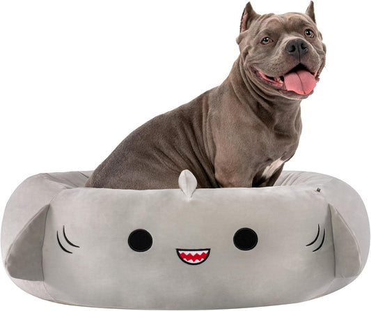 HKM-243667 Ultra-Soft Plush Shark and Maui Pineapple Bolster Pet Beds - Large, Snuggly & Non-Skid Design