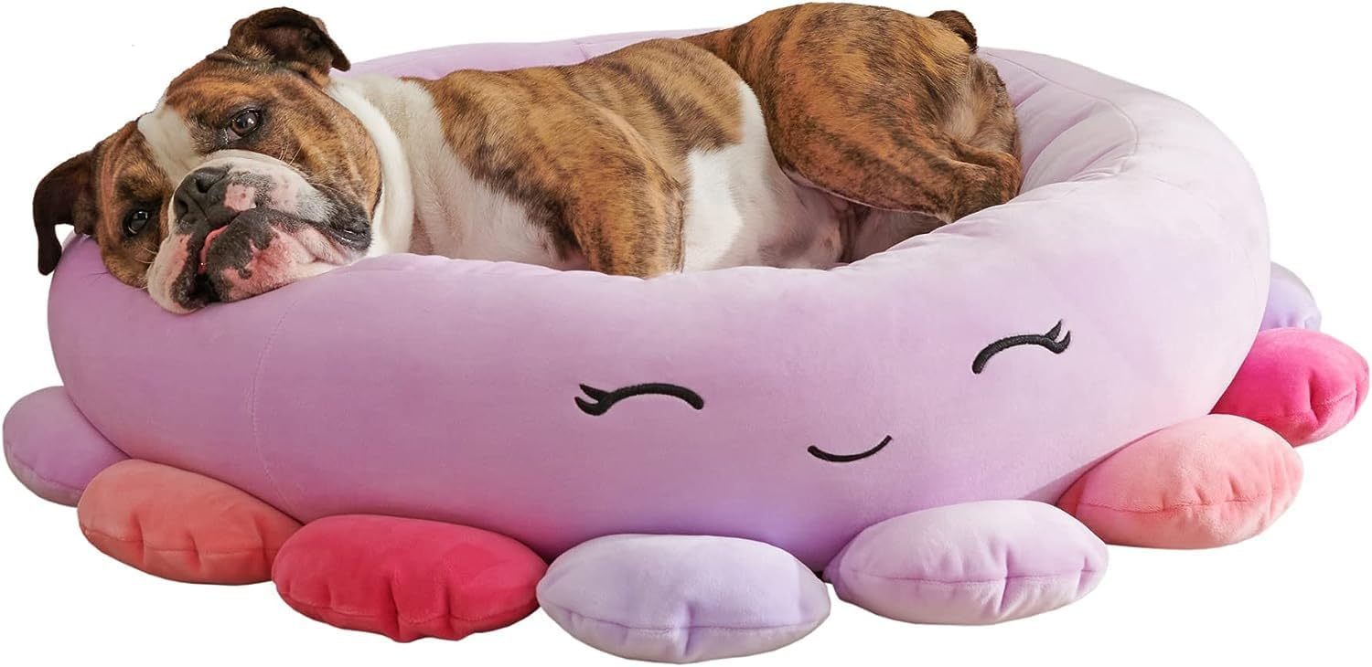 HKM-243667 Ultra-Soft Plush Shark and Maui Pineapple Bolster Pet Beds - Large, Snuggly & Non-Skid Design