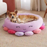 HKM-243667 Ultra-Soft Plush Shark and Maui Pineapple Bolster Pet Beds - Large, Snuggly & Non-Skid Design
