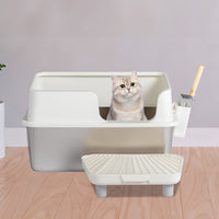 HKM-725459 Stainless Steel Cat Litter Box with Plastic Enclosure and Anti-Tracking Footboard