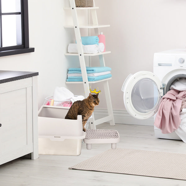 HKM-725459 Stainless Steel Cat Litter Box with Plastic Enclosure and Anti-Tracking Footboard