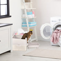 HKM-725459 Stainless Steel Cat Litter Box with Plastic Enclosure and Anti-Tracking Footboard