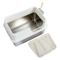 HKM-725459 Stainless Steel Cat Litter Box with Plastic Enclosure and Anti-Tracking Footboard