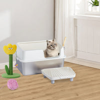 HKM-725459 Stainless Steel Cat Litter Box with Plastic Enclosure and Anti-Tracking Footboard