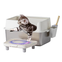HKM-725459 Stainless Steel Cat Litter Box with Plastic Enclosure and Anti-Tracking Footboard