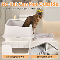 HKM-725459 Stainless Steel Cat Litter Box with Plastic Enclosure and Anti-Tracking Footboard