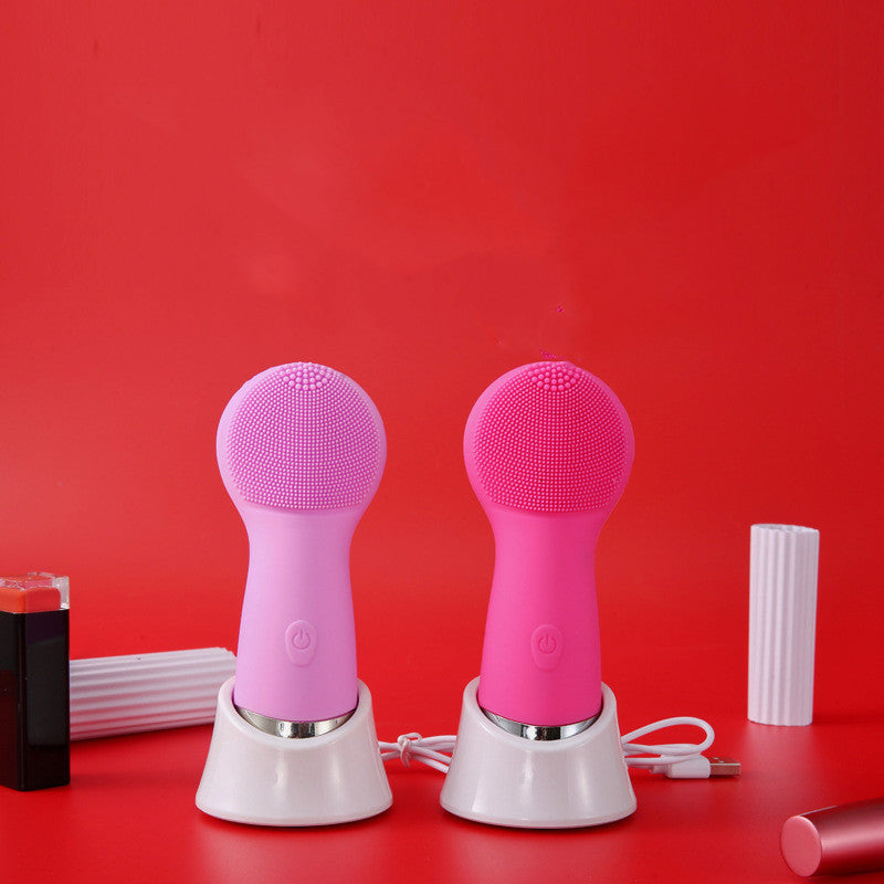 HKM-686675 Wireless Rechargeable Ultrasonic Cleansing Brush - Multi-Function Electric Face Scrubber in Pink and Rose Red