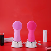 HKM-686675 Wireless Rechargeable Ultrasonic Cleansing Brush - Multi-Function Electric Face Scrubber in Pink and Rose Red
